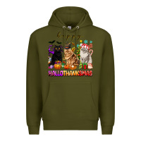 Army Green happy hallothanksmas cats Premium Hoodie - texasbilliewilder