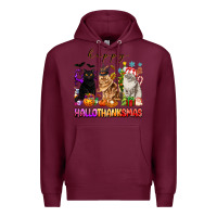 Burgundy happy hallothanksmas cats Premium Hoodie - texasbilliewilder