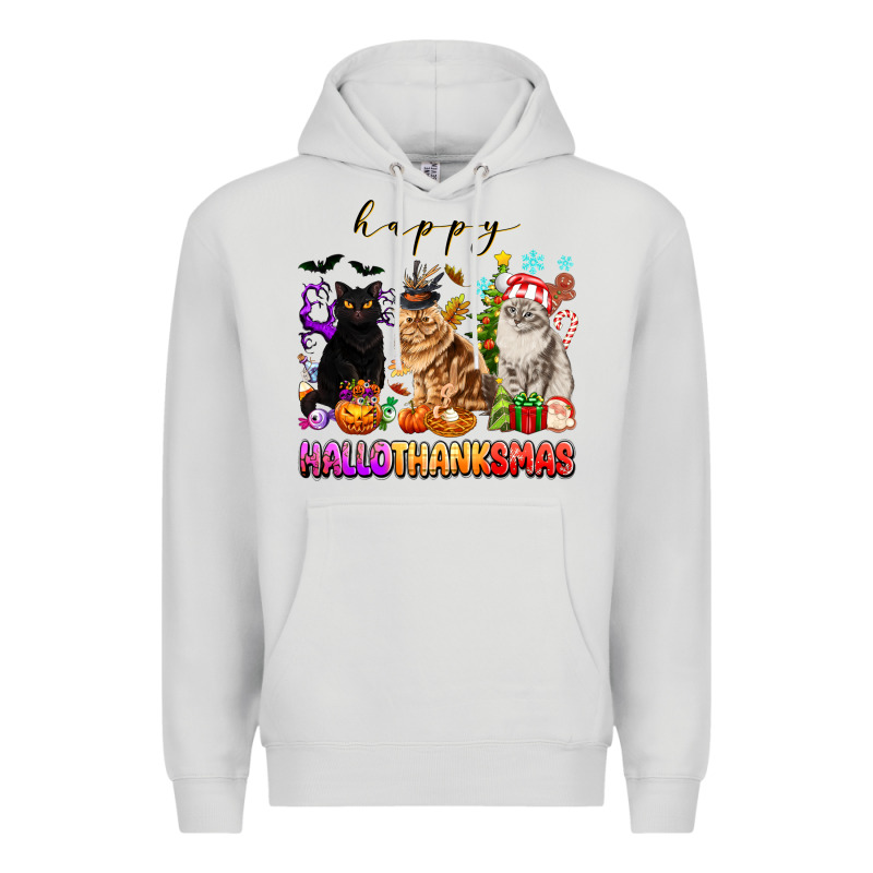 Happy Hallothanksmas Cats Premium Hoodie by texasbilliewilder | Teevron