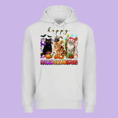 Happy Hallothanksmas Cats Premium Hoodie Designed By Texasbilliewilder