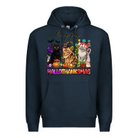 Navy happy hallothanksmas cats Premium Hoodie - texasbilliewilder