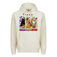 Oatmeal Heather happy hallothanksmas cats Premium Hoodie - texasbilliewilder