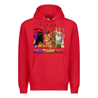 Red happy hallothanksmas cats Premium Hoodie - texasbilliewilder