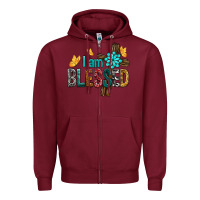 Burgundy I Am Blessed Cross Zipper Hoodie - BundleAndBundleShop