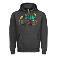Charcoal Heather I Am Blessed Cross Zipper Hoodie - BundleAndBundleShop