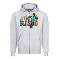 Heather Grey I Am Blessed Cross Zipper Hoodie - BundleAndBundleShop