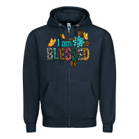 Navy I Am Blessed Cross Zipper Hoodie - BundleAndBundleShop