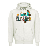 Oatmeal Heather I Am Blessed Cross Zipper Hoodie - BundleAndBundleShop