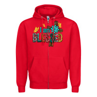 Red I Am Blessed Cross Zipper Hoodie - BundleAndBundleShop