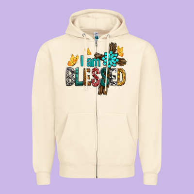 I Am Blessed Cross Zipper Hoodie Designed By Bundleandbundleshop