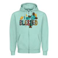 Seafoam I Am Blessed Cross Zipper Hoodie - BundleAndBundleShop