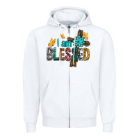 White I Am Blessed Cross Zipper Hoodie - BundleAndBundleShop