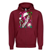 Burgundy Pink Christmas Breast Cancer Ribbon Baseball Zipper Hoodie - BundleAndBundleShop