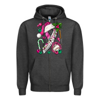 Charcoal Heather Pink Christmas Breast Cancer Ribbon Baseball Zipper Hoodie - BundleAndBundleShop