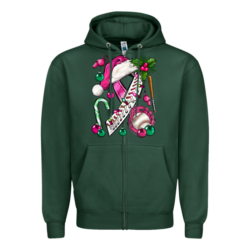 Pink Christmas Breast Cancer Ribbon Baseball Zipper Hoodie by BundleAndBundleShop | Teevron