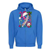 True Royal Pink Christmas Breast Cancer Ribbon Baseball Zipper Hoodie - BundleAndBundleShop