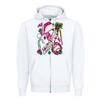White Pink Christmas Breast Cancer Ribbon Baseball Zipper Hoodie - BundleAndBundleShop