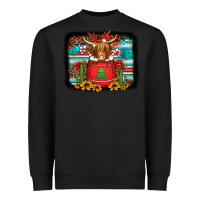 Black hot coco christmas highland cow with background Heavyweight Sweatshirt - Jasminsmagicworld