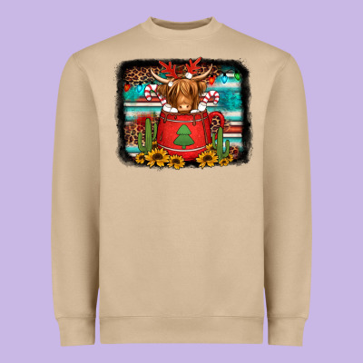 Hot Coco Christmas Highland Cow With Background Heavyweight Sweatshirt Designed By Jasminsmagicworld