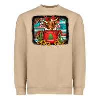 Mushroom hot coco christmas highland cow with background Heavyweight Sweatshirt - Jasminsmagicworld