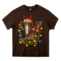 Chocolate Brown christmas horseshoe with horse Heavy Core Tee - RanaPortraitStore