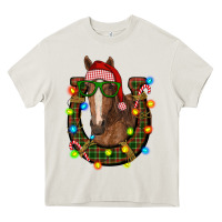 Cream christmas horseshoe with horse Heavy Core Tee - RanaPortraitStore