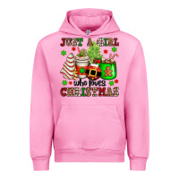 Fuchsia Pink just a girl who loves christmas Urban Hoodie - OliviaCreatesArt