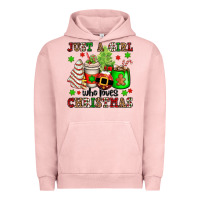 Pigment Salmon just a girl who loves christmas Urban Hoodie - OliviaCreatesArt