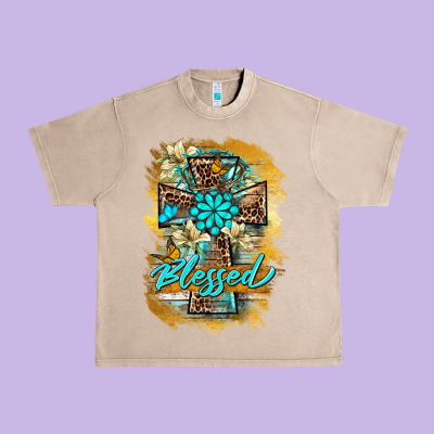 Western Cross Blessed Lily Butterfly Urban Heavy Tee Designed By Barkaloodesign