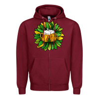 Burgundy St. Patricks Sunflower With Beer Zipper Hoodie - BundleAndBundleShop
