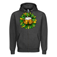 Charcoal Heather St. Patricks Sunflower With Beer Zipper Hoodie - BundleAndBundleShop