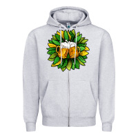 Heather Grey St. Patricks Sunflower With Beer Zipper Hoodie - BundleAndBundleShop