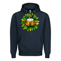 Navy St. Patricks Sunflower With Beer Zipper Hoodie - BundleAndBundleShop