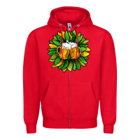 Red St. Patricks Sunflower With Beer Zipper Hoodie - BundleAndBundleShop
