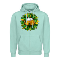 Seafoam St. Patricks Sunflower With Beer Zipper Hoodie - BundleAndBundleShop