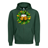 Sports Green St. Patricks Sunflower With Beer Zipper Hoodie - BundleAndBundleShop