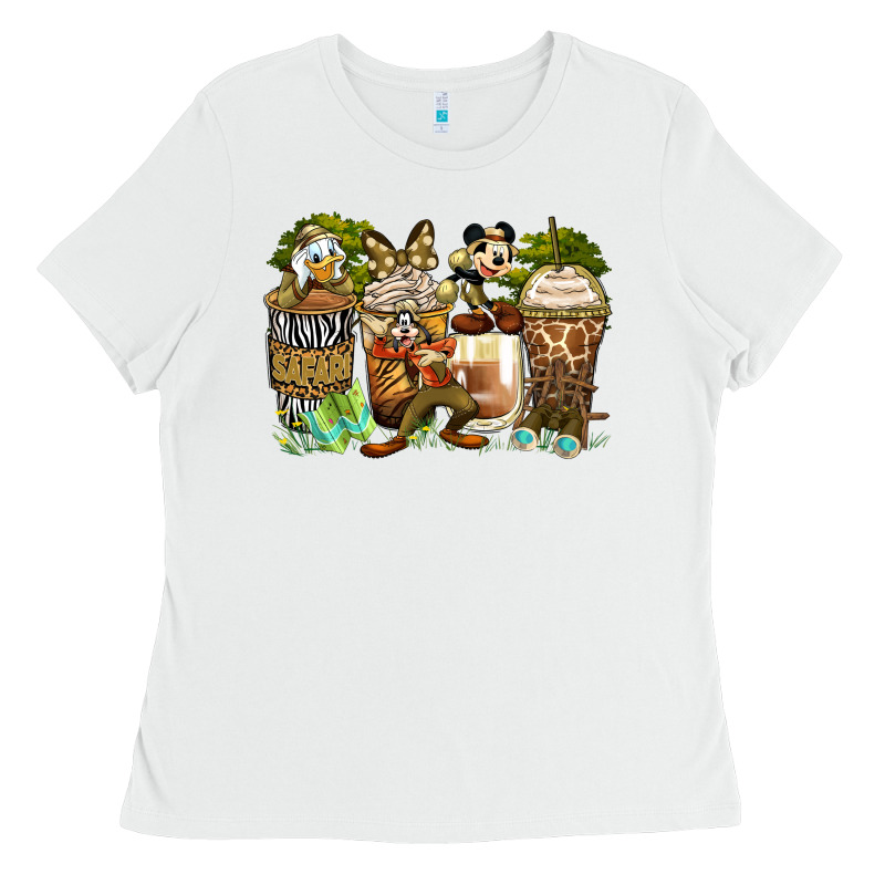 Safari Cartoon Characters Coffee Cups Ladies Tee by Zillion Design Studio | Teevron