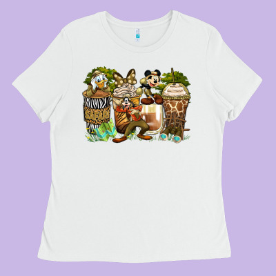 Safari Cartoon Characters Coffee Cups Ladies Tee Designed By Zillion Design Studio