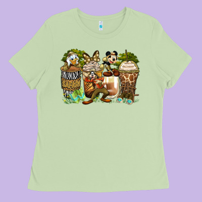 Safari Cartoon Characters Coffee Cups Ladies Tee Designed By Zillion Design Studio