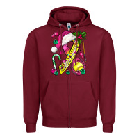 Burgundy Pink Christmas Breast Cancer Ribbon Softball Zipper Hoodie - BundleAndBundleShop