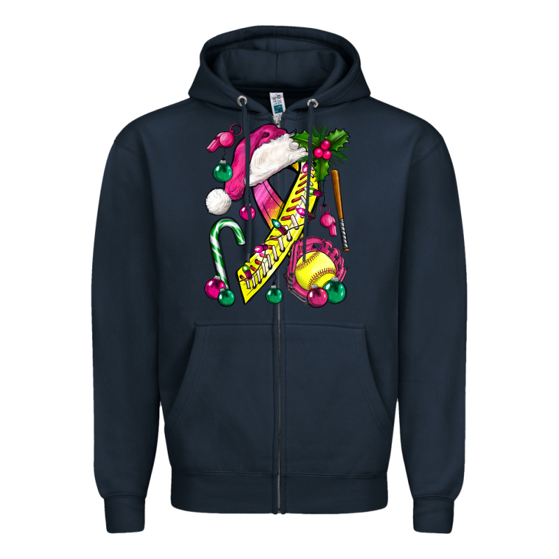 Pink Christmas Breast Cancer Ribbon Softball Zipper Hoodie by BundleAndBundleShop | Teevron