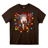 Chocolate Brown christmas horseshoe with hereford cow Heavy Core Tee - RanaPortraitStore