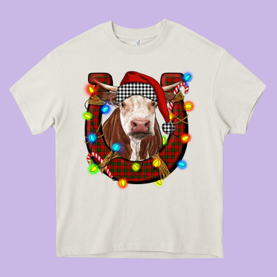 Christmas Horseshoe With Hereford Cow Heavy Core Tee Designed By Ranaportraitstore