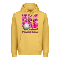 Antique Gold In October We Wear Pink and Watch Volleyball Premium Hoodie - texasbilliewilder