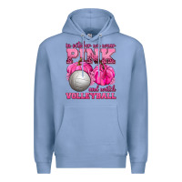 Colony Blue In October We Wear Pink and Watch Volleyball Premium Hoodie - texasbilliewilder