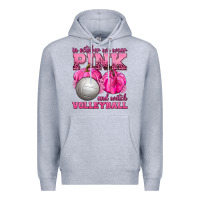 Heather Grey In October We Wear Pink and Watch Volleyball Premium Hoodie - texasbilliewilder