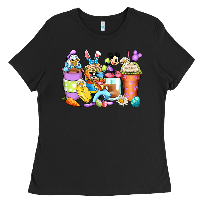 Easter Cartoon Characters Coffee Cups Ladies Tee by Zillion Design Studio | Teevron