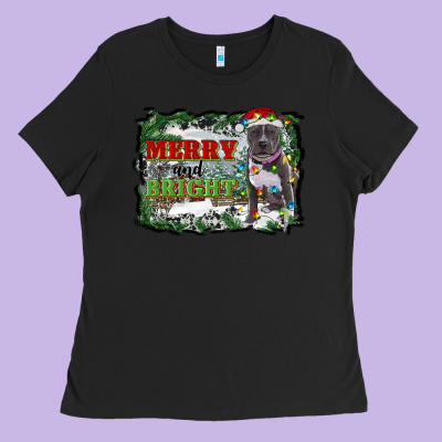 Merry And Bright Pitbull With Farm Ladies Tee Designed By Ranaportraitstore