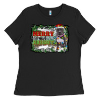 Black merry and bright pitbull with farm Ladies Tee - RanaPortraitStore