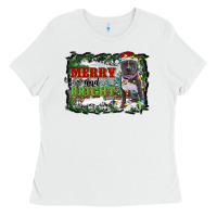 White merry and bright pitbull with farm Ladies Tee - RanaPortraitStore